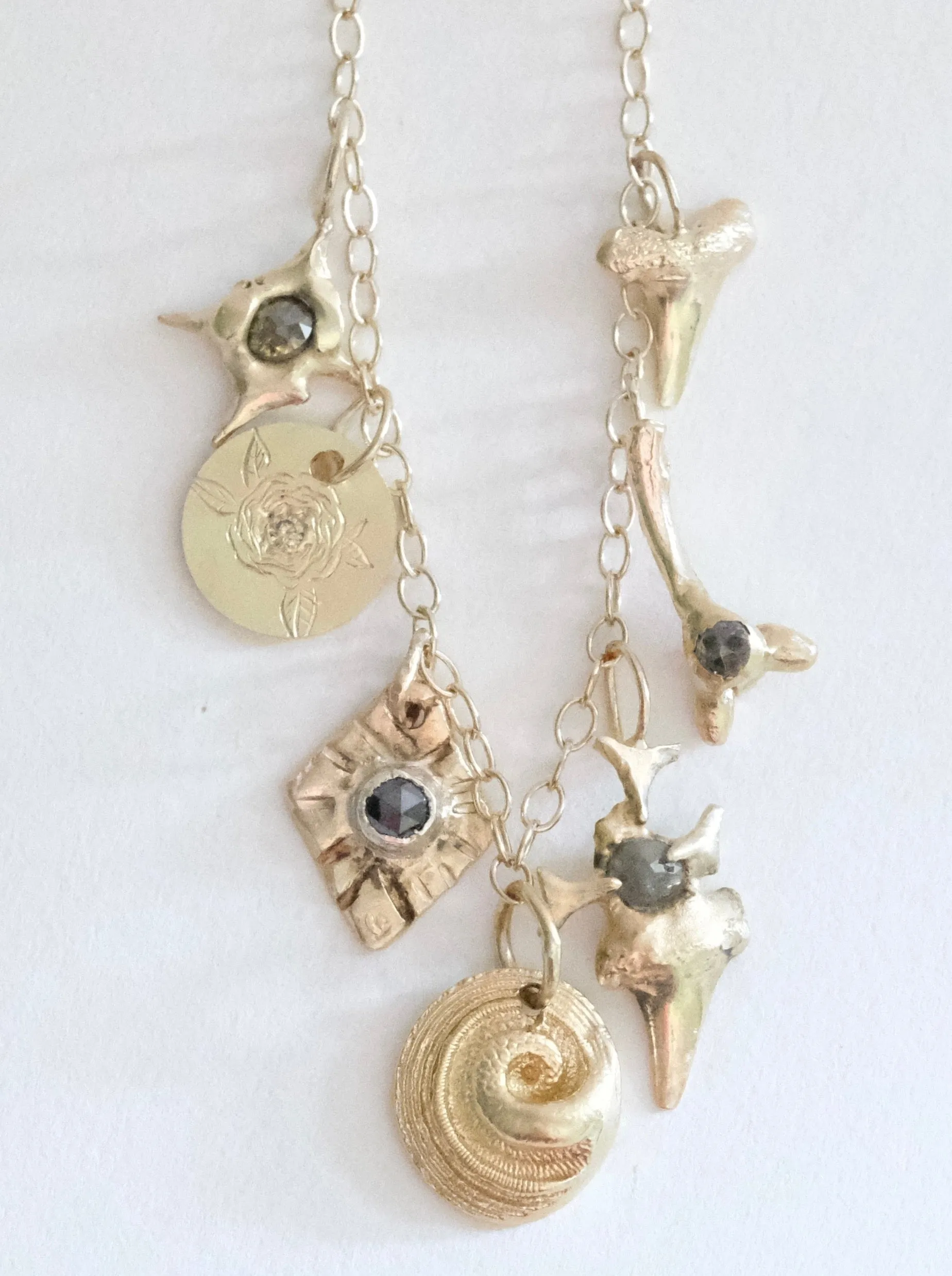 Sharktooth and Diamond Charm Necklace