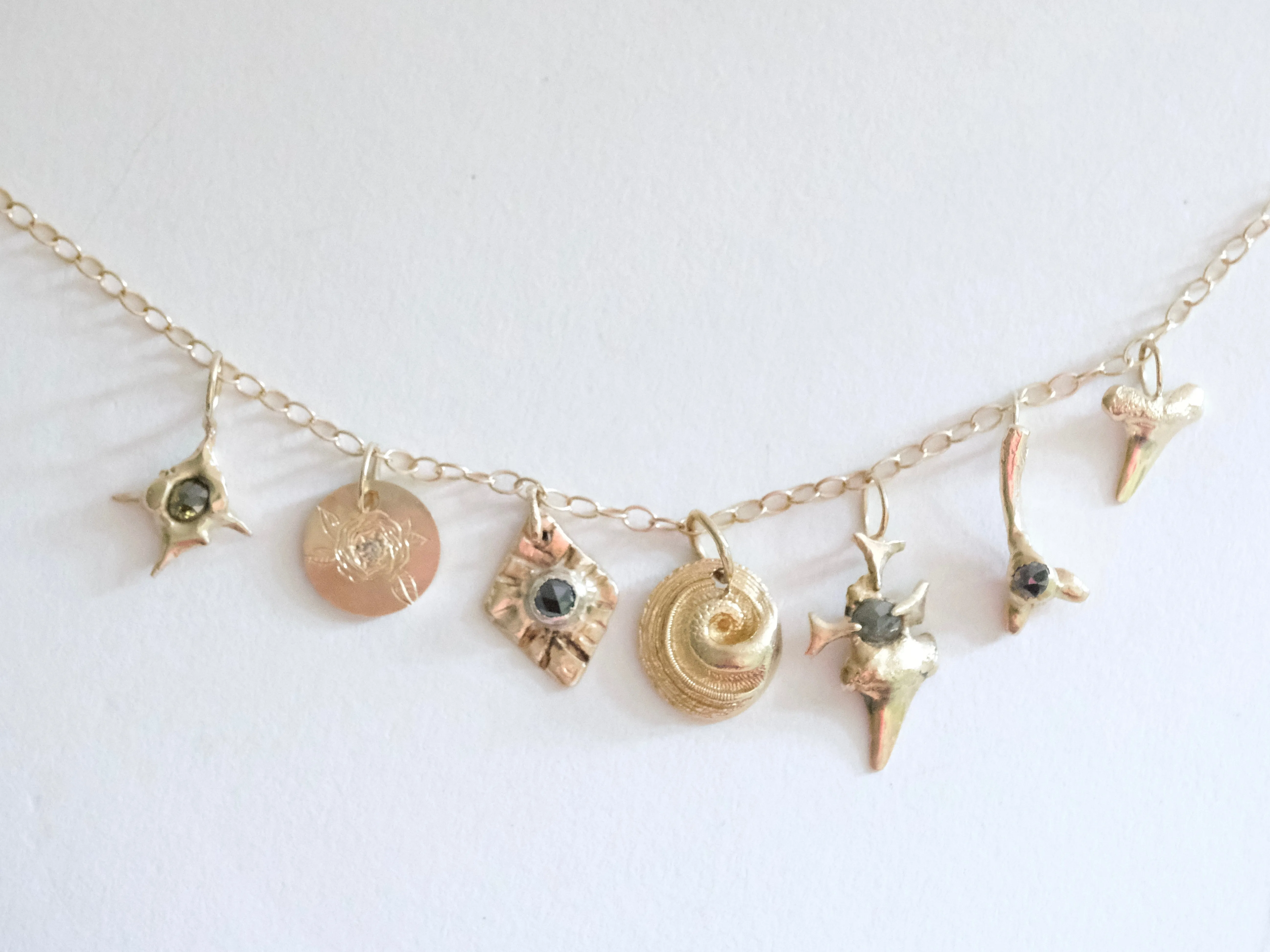 Sharktooth and Diamond Charm Necklace
