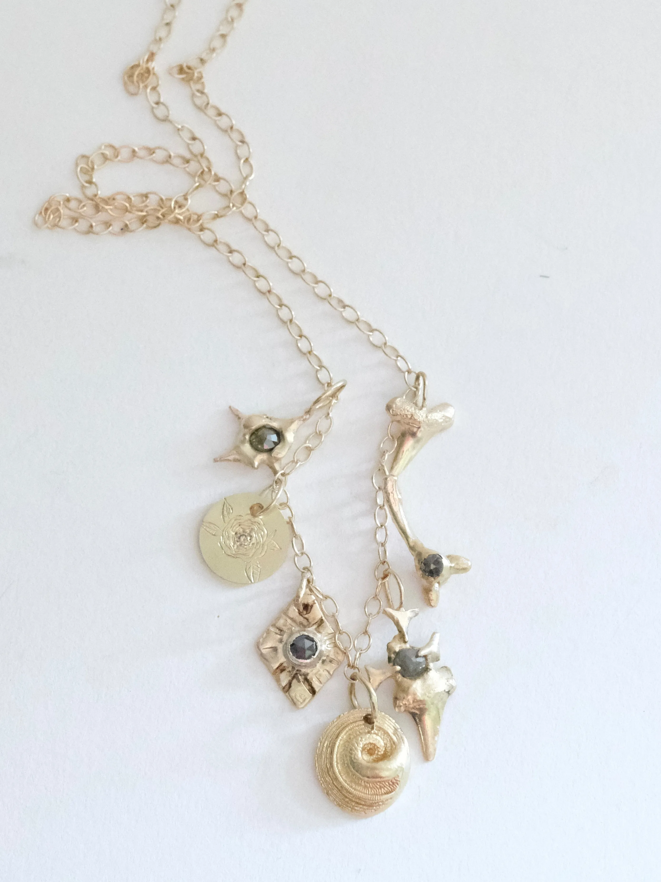 Sharktooth and Diamond Charm Necklace