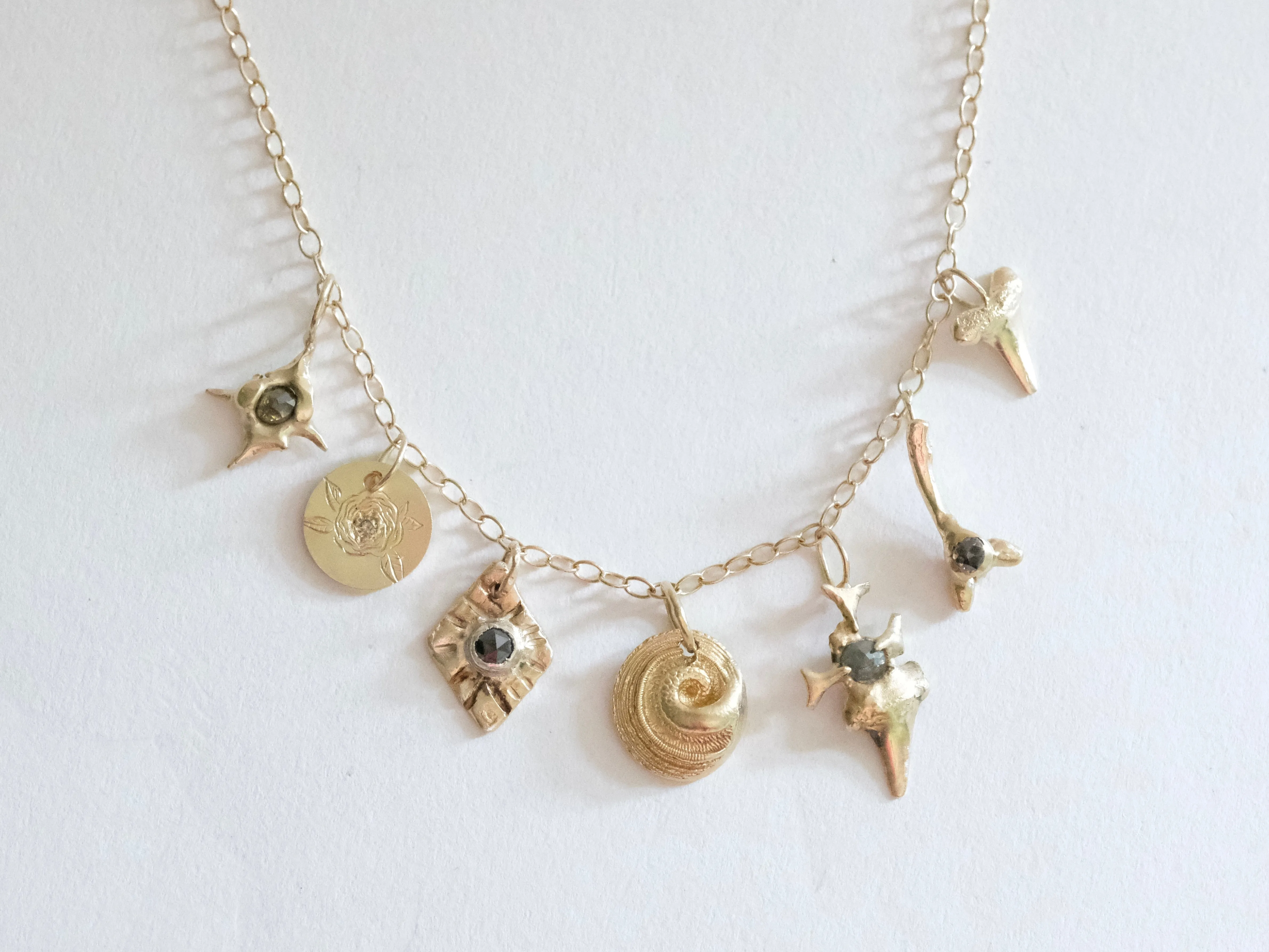 Sharktooth and Diamond Charm Necklace