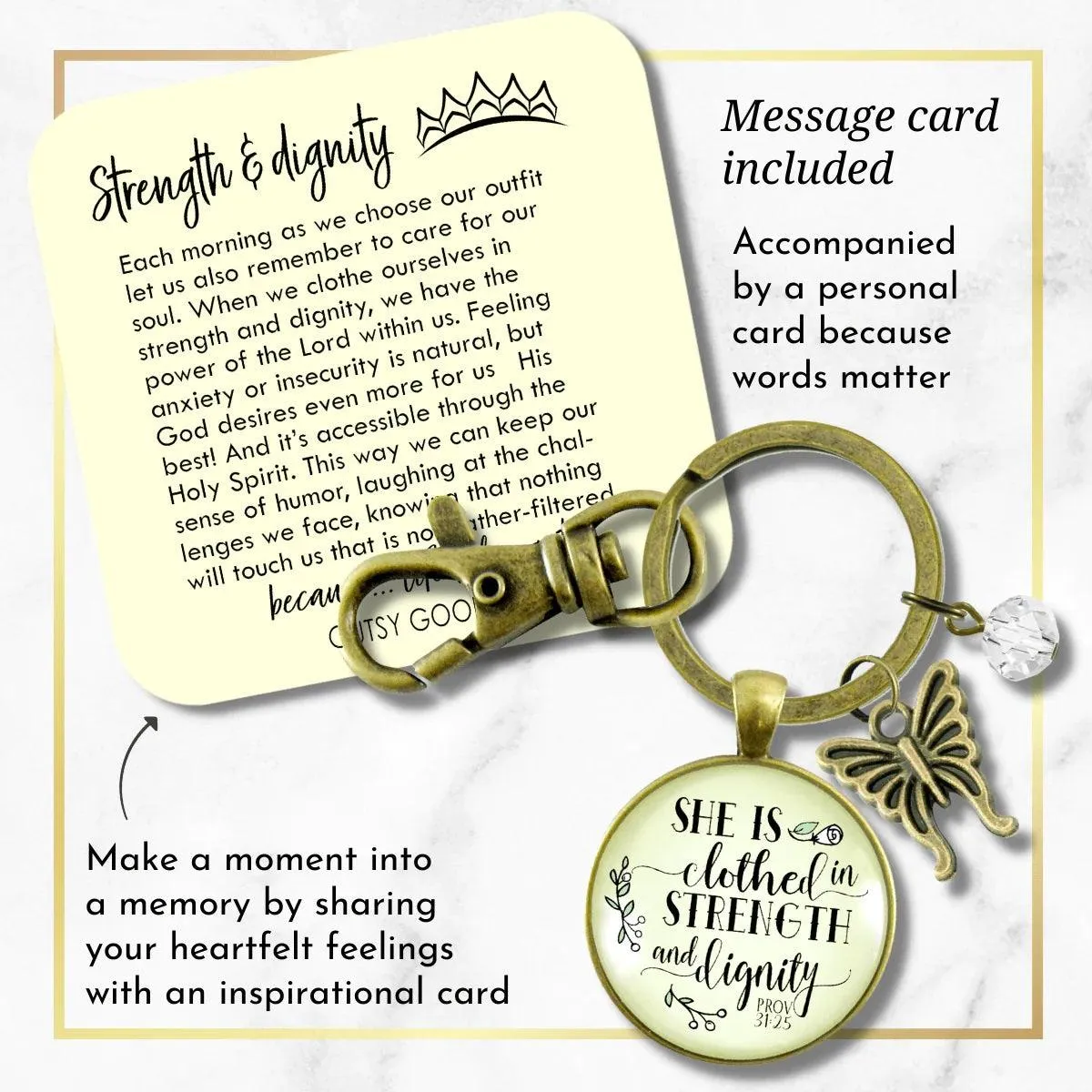 She Is Clothed In Strength & Dignity Keychain