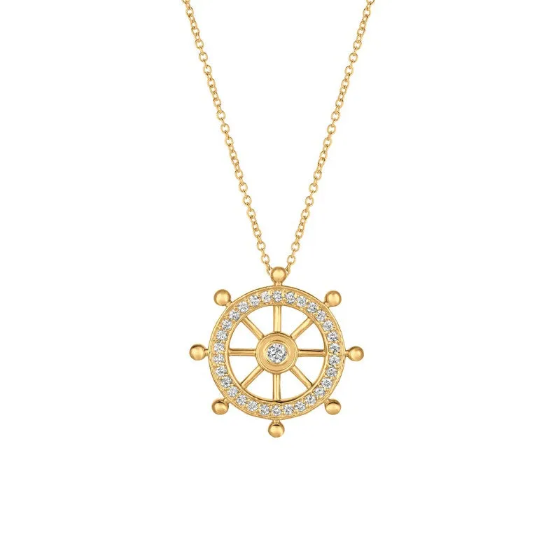 ‘SHIP STEERING WHEEL’ DIAMOND NECKLACE 14K GOLD (0.5 CTW)