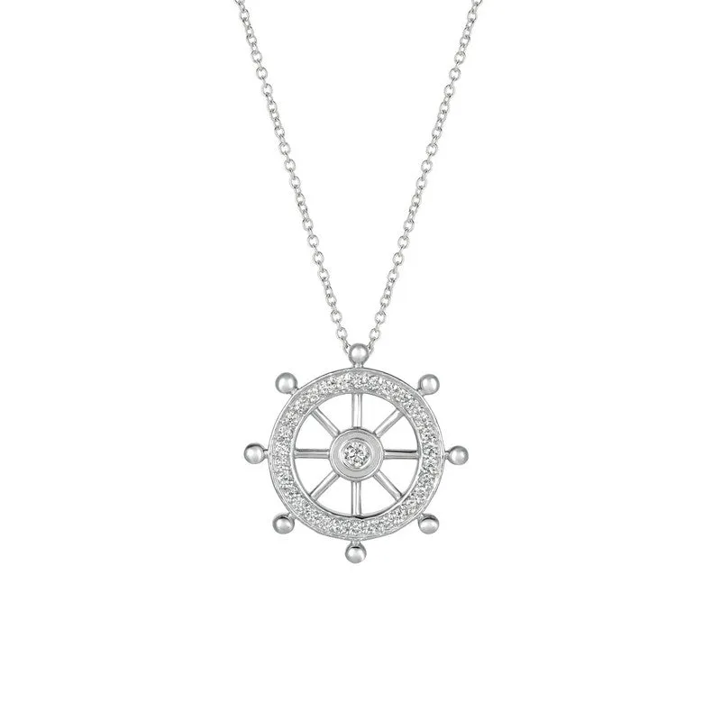 ‘SHIP STEERING WHEEL’ DIAMOND NECKLACE 14K GOLD (0.5 CTW)