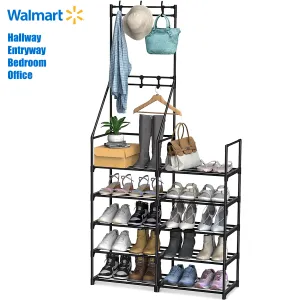 Shoe Organizer, 5-Tier Coat and Shoe Rack, 24-30 Pairs Shoes Boots Organizer for Entryway, Plastic