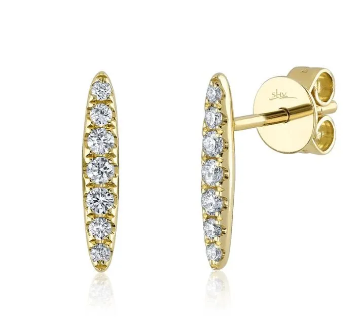 Shy Creation 14K Yellow Gold Diamond Line Bar Studs