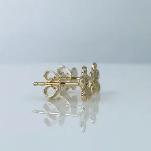 Shy Creation 14K Yellow Gold Pave Diamond Flower Studs