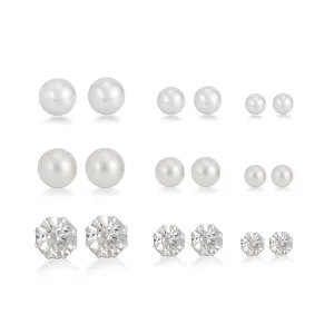 SILVER AND CRYSTAL SET OF 9 GRADUATED SIZE STUD EARRINGS #SQ5068S