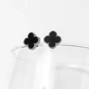 Silver Clover Stone Stud Earrings