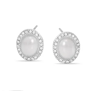 SILVER CRYSTAL OVAL PEARL STUD EARRING #SQ121911S(NA15)