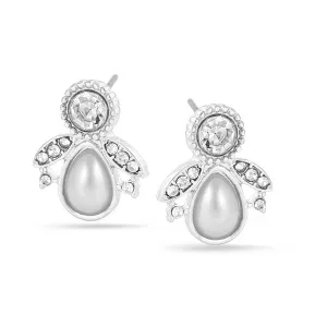 SILVER CRYSTAL TEARDROP PEARL STUD EARRING #SQ121902S(IH8)