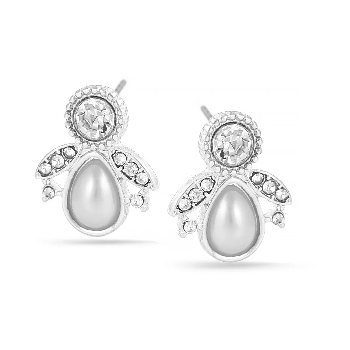 SILVER CRYSTAL TEARDROP PEARL STUD EARRING #SQ121902S(IH8)