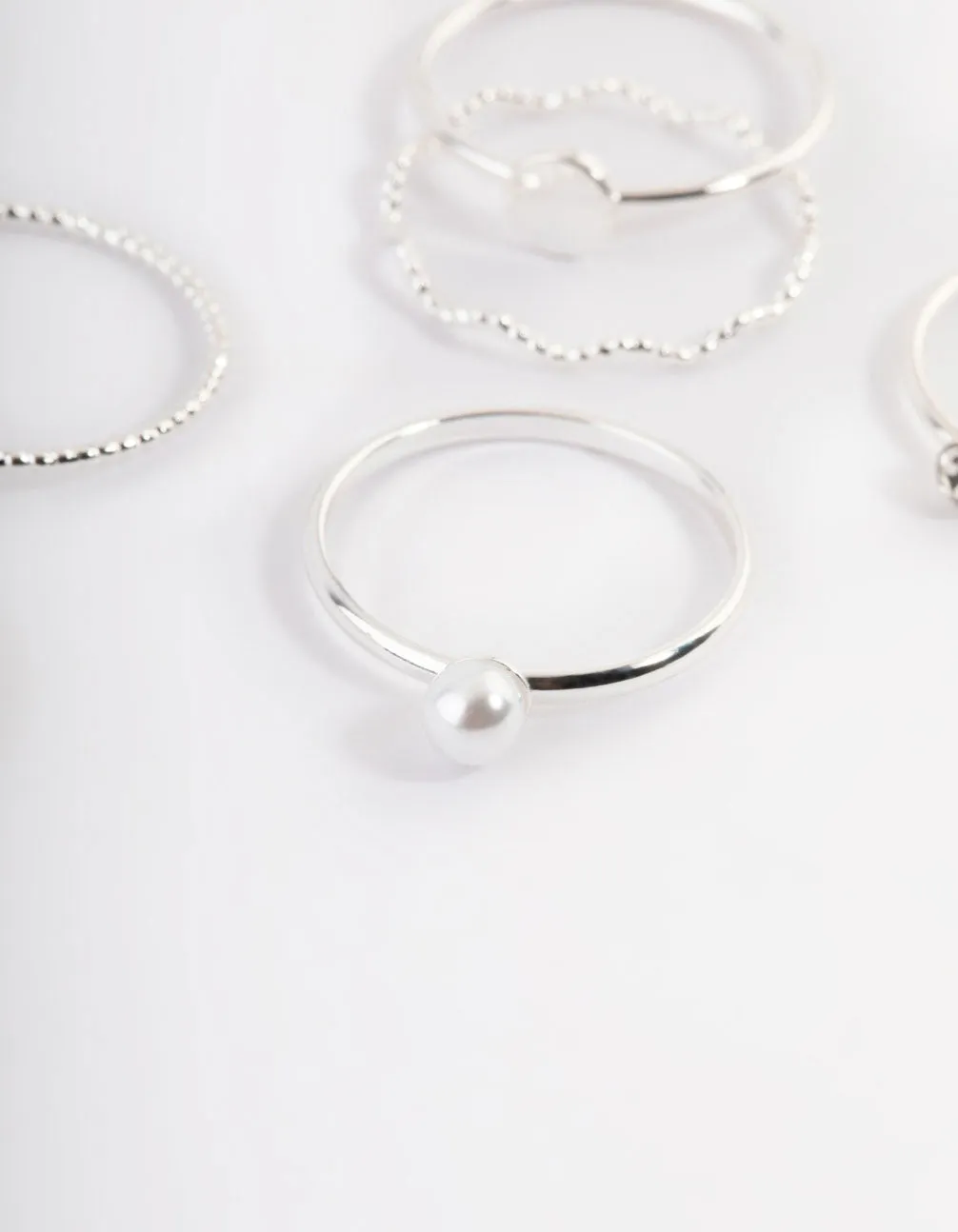 Silver Dainty Pearly Ring 6-Pack
