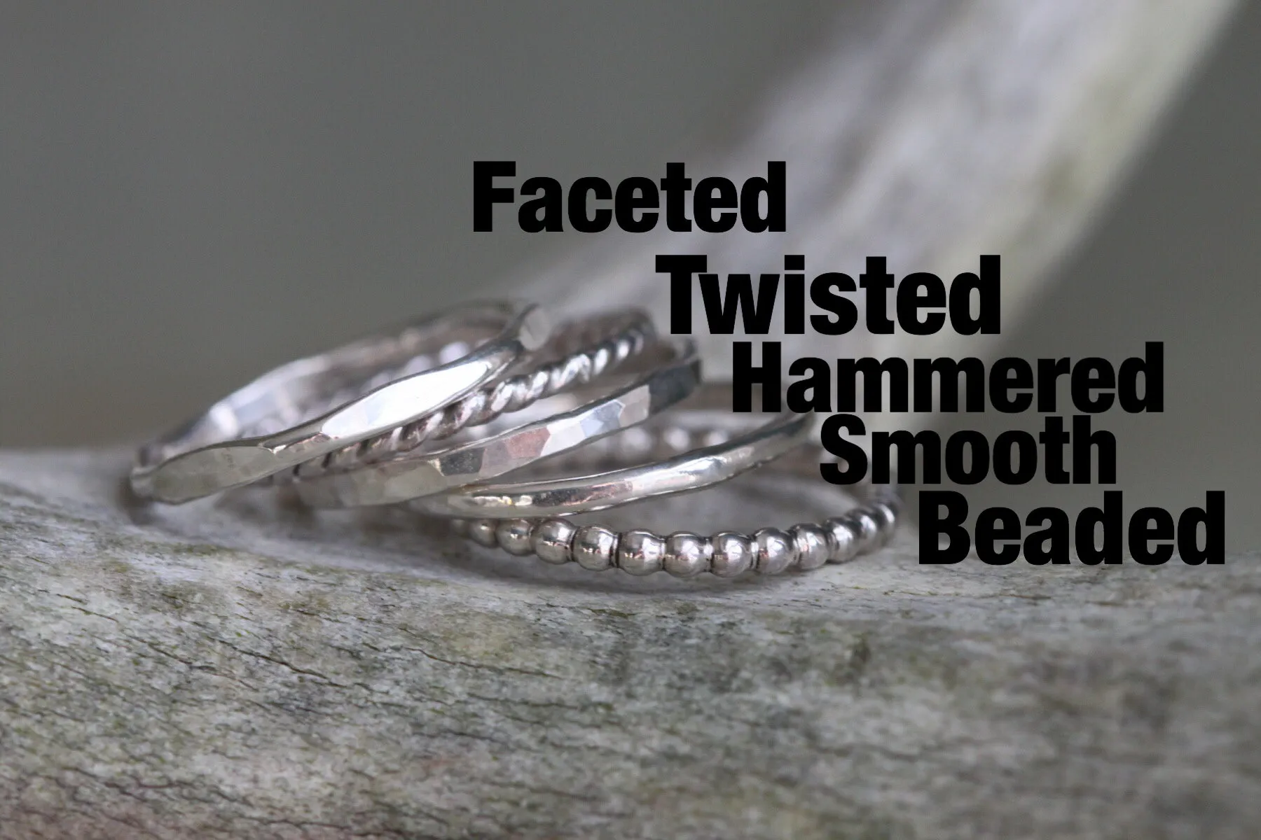Silver Drop Initial Ring Set - One Letter