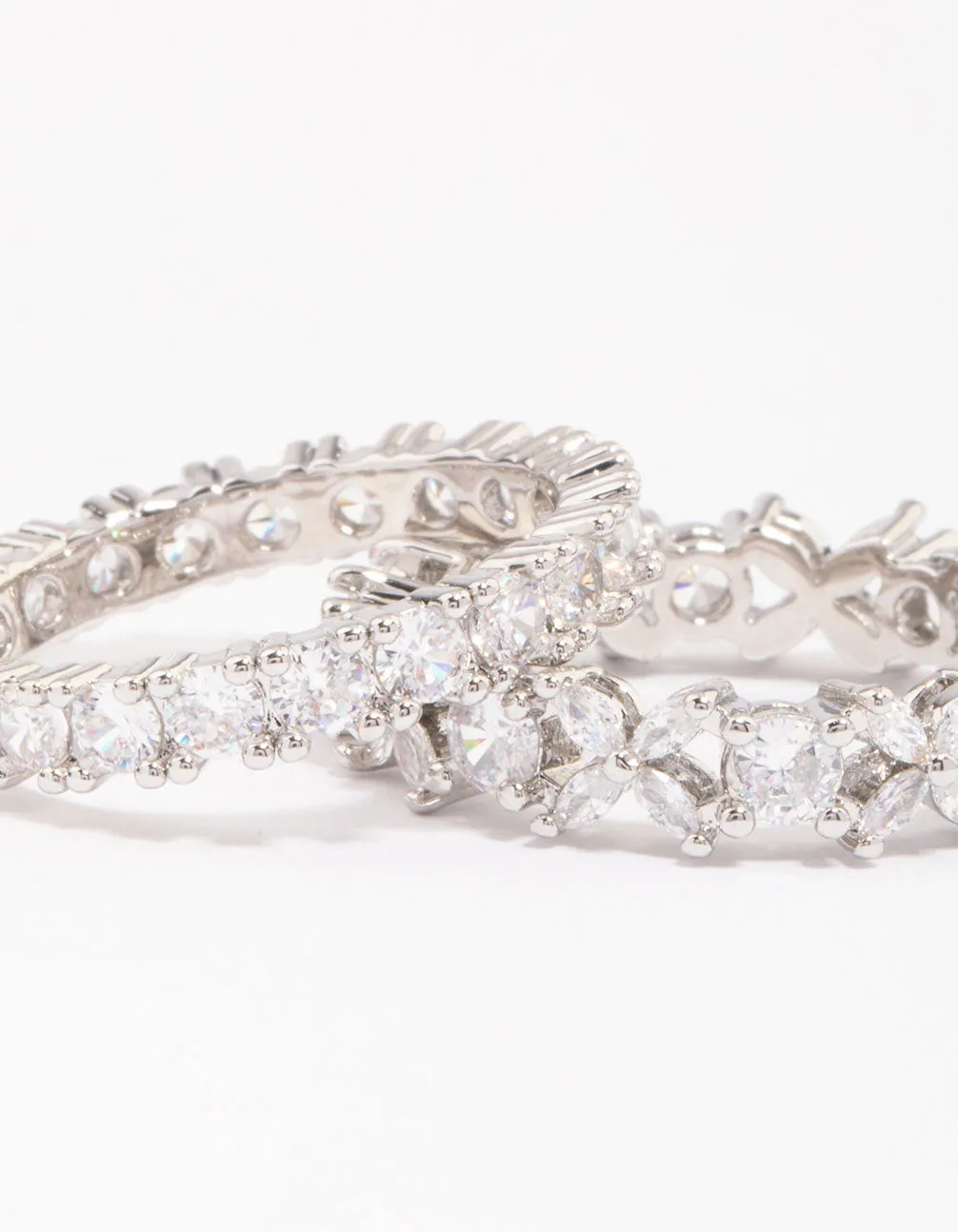 Silver Flower Double Band Stack Ring