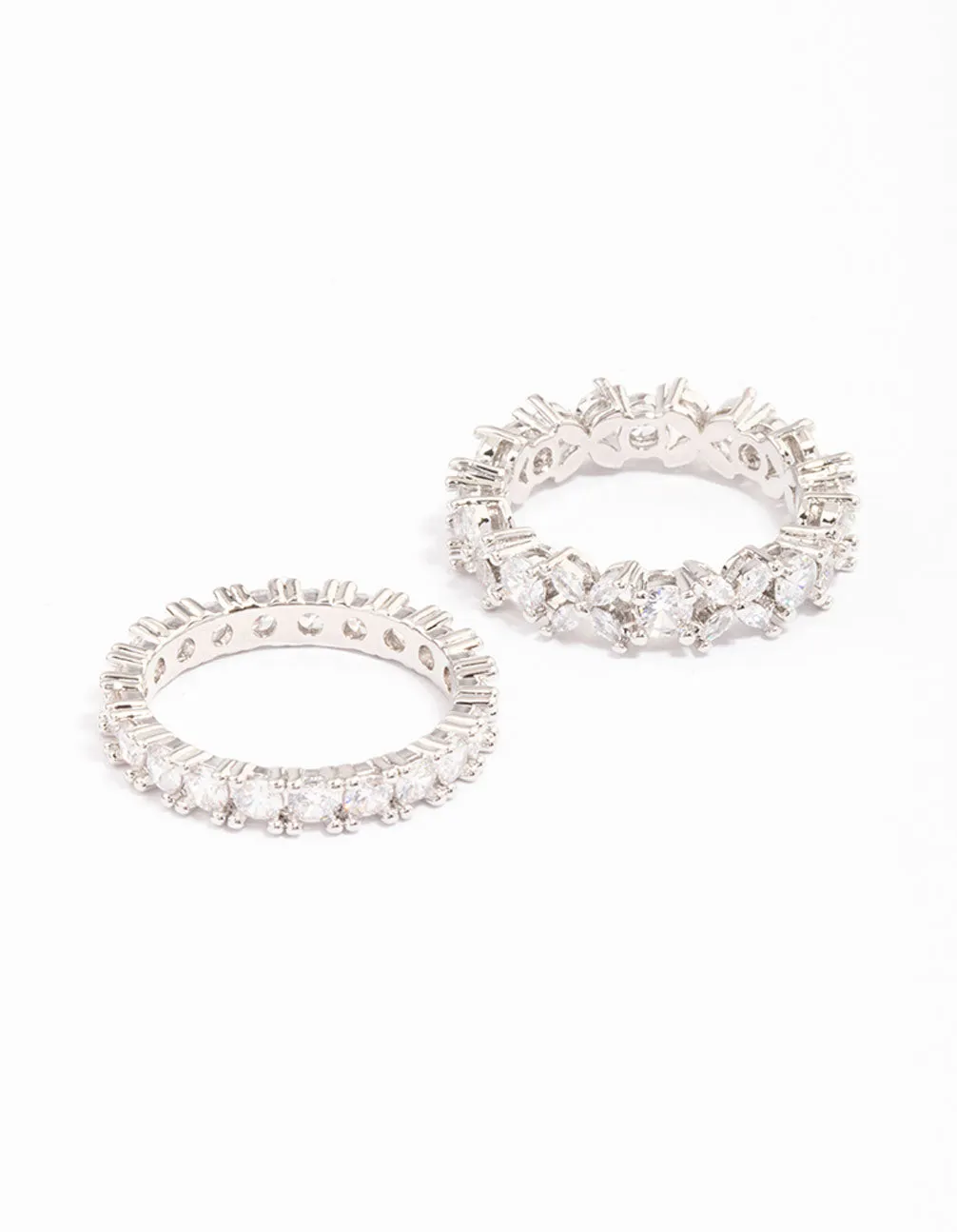 Silver Flower Double Band Stack Ring