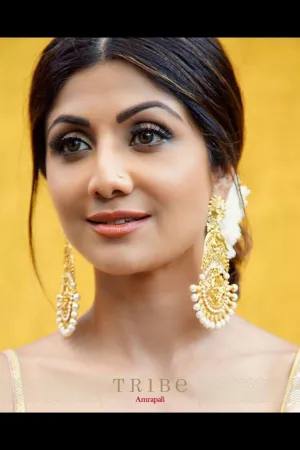 Silver Gold Plated Mayura Lotus Pearl Citrine Chaand Earrings