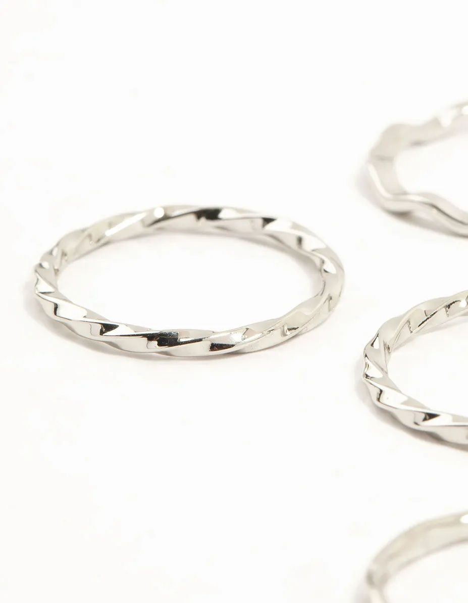 Silver Gothic Cross & Twisted Stacking Rings 12-Pack