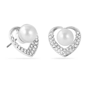 Silver Heart 8Mm Pearl And Crystal Stud Earring  #SQ12191S(MC5)