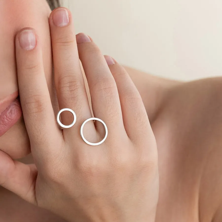 Silver Open Ring Geometric Design Women's Statement Jewelry