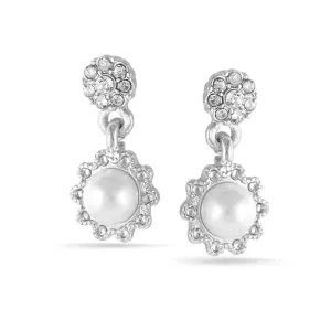 SILVER PEARL CRYSTAL DROP EARRING #SQ121903S(IH3)