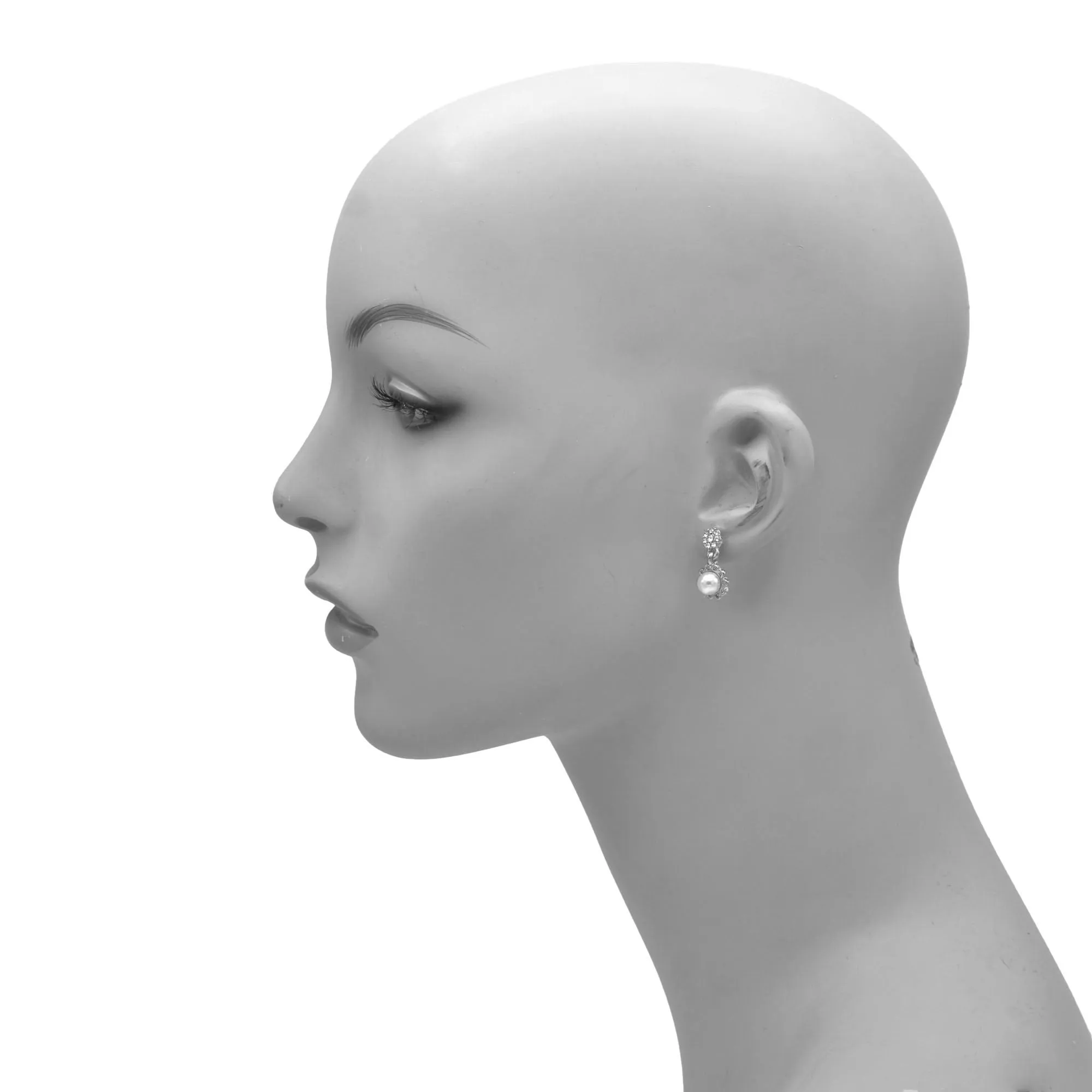 SILVER PEARL CRYSTAL DROP EARRING #SQ121903S(IH3)