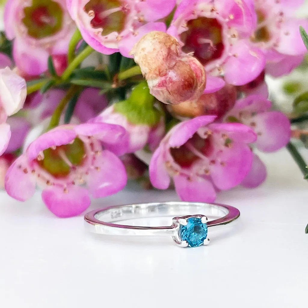 Silver Petite Solitaire London Blue Topaz Ring