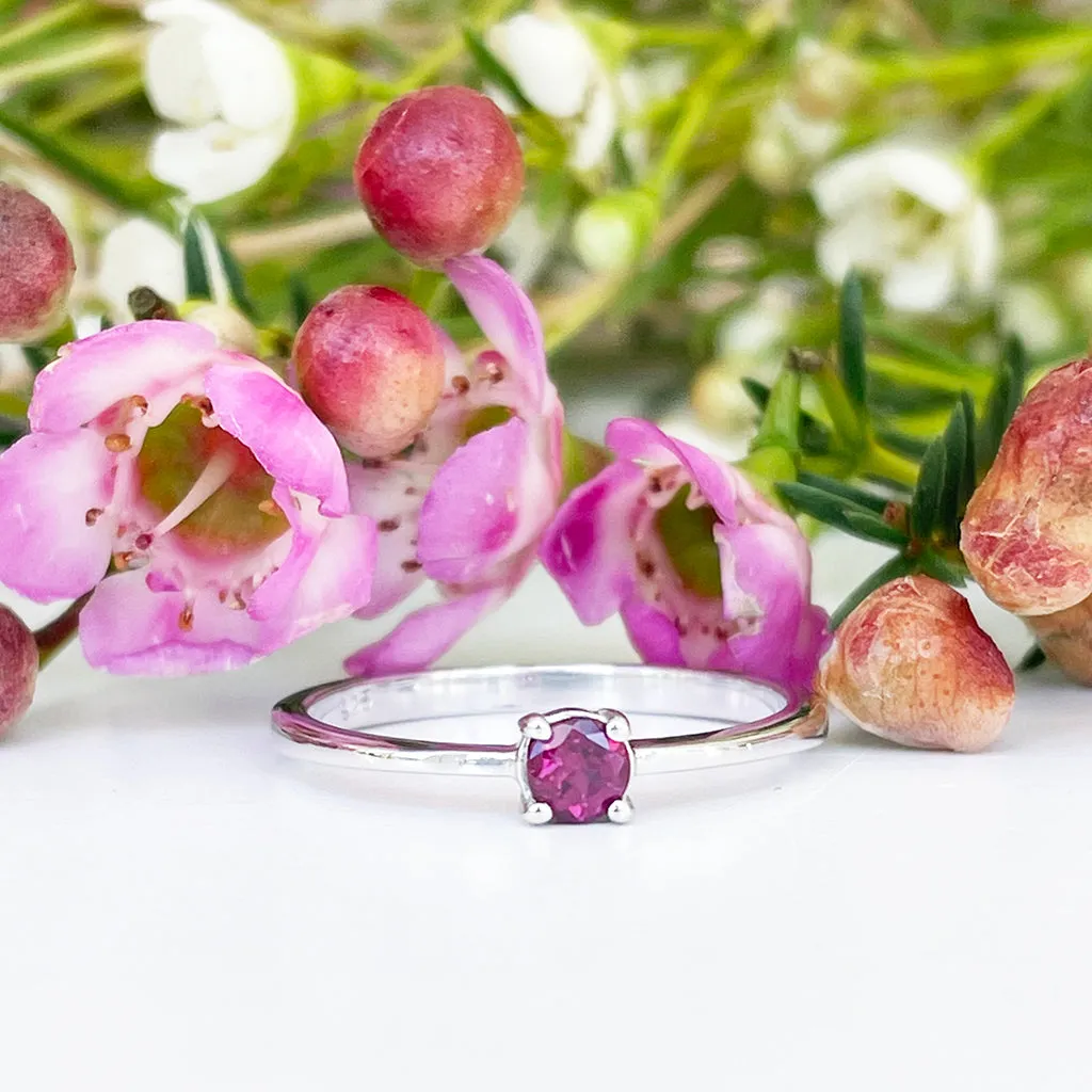 Silver Petite Solitaire Rhodolite Ring