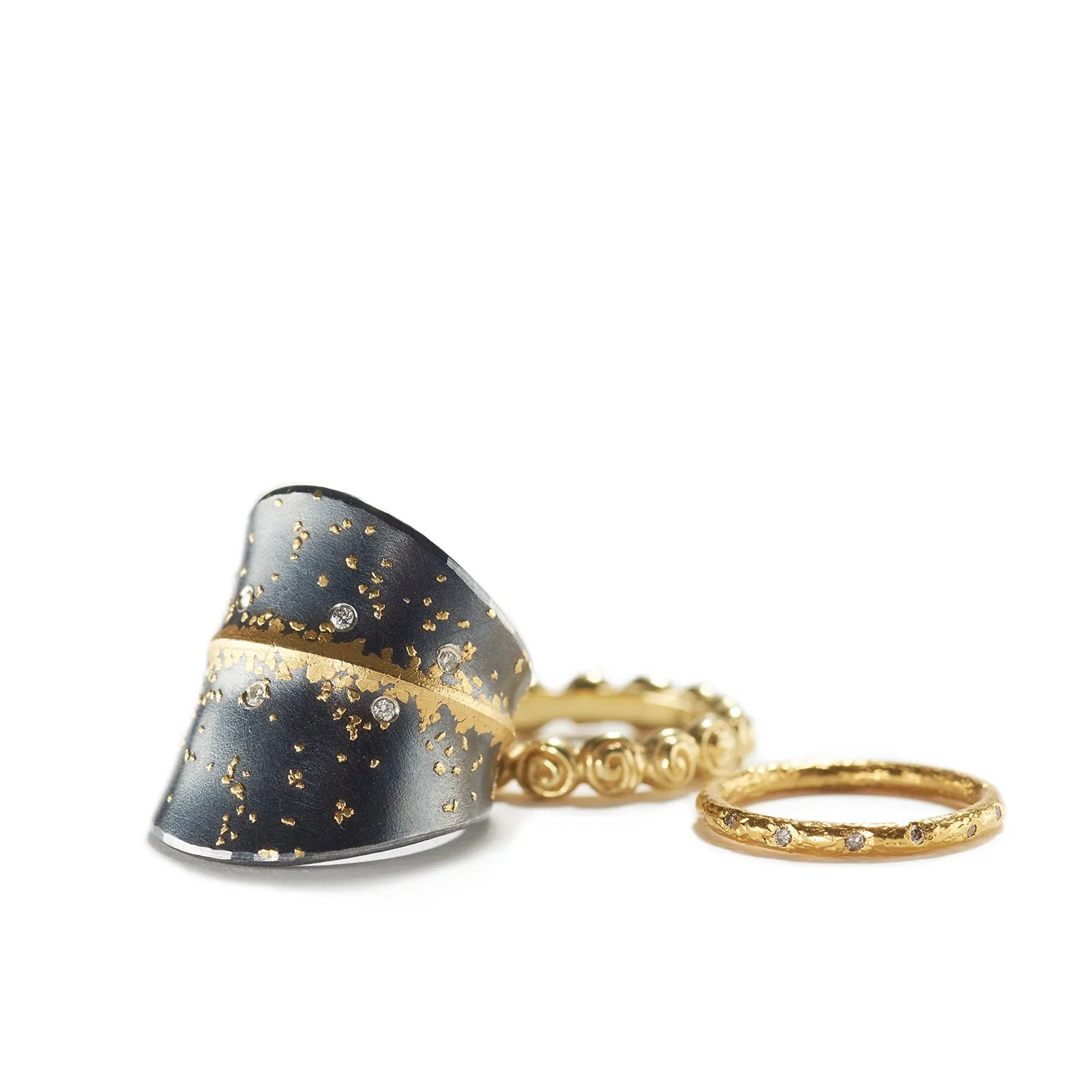 Silver Ring with Diamond & Gold