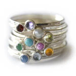 Silver Rose Cut Gemstone Ring