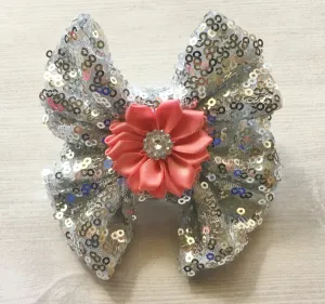 Silver Sequins Hair Bow