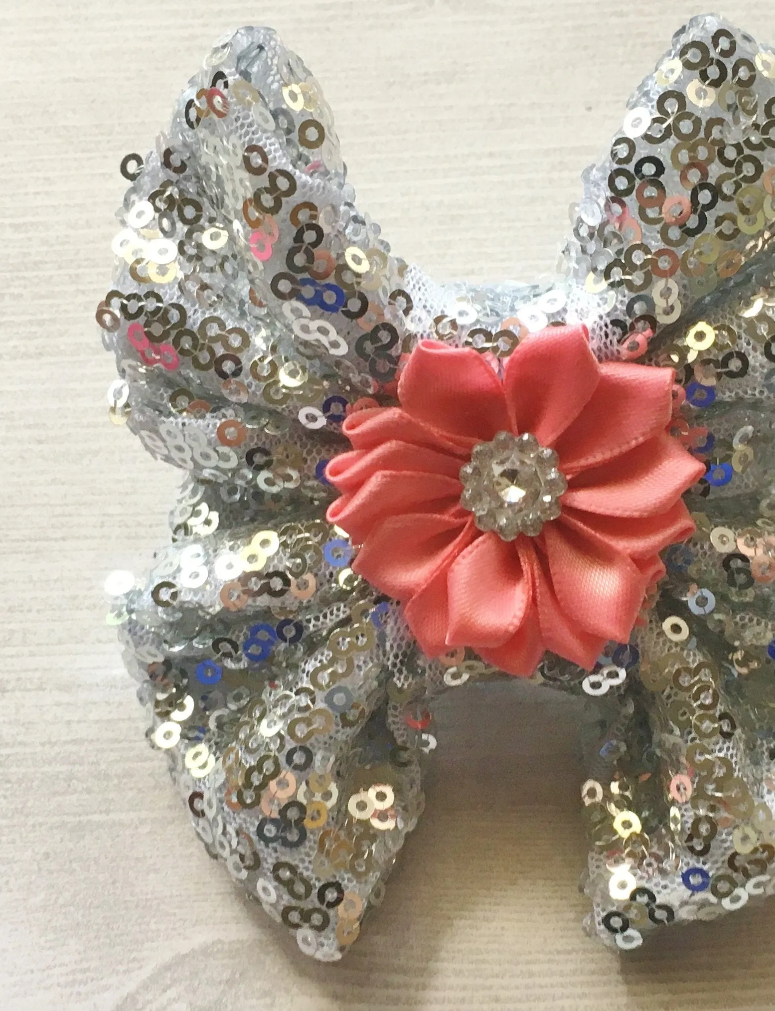 Silver Sequins Hair Bow