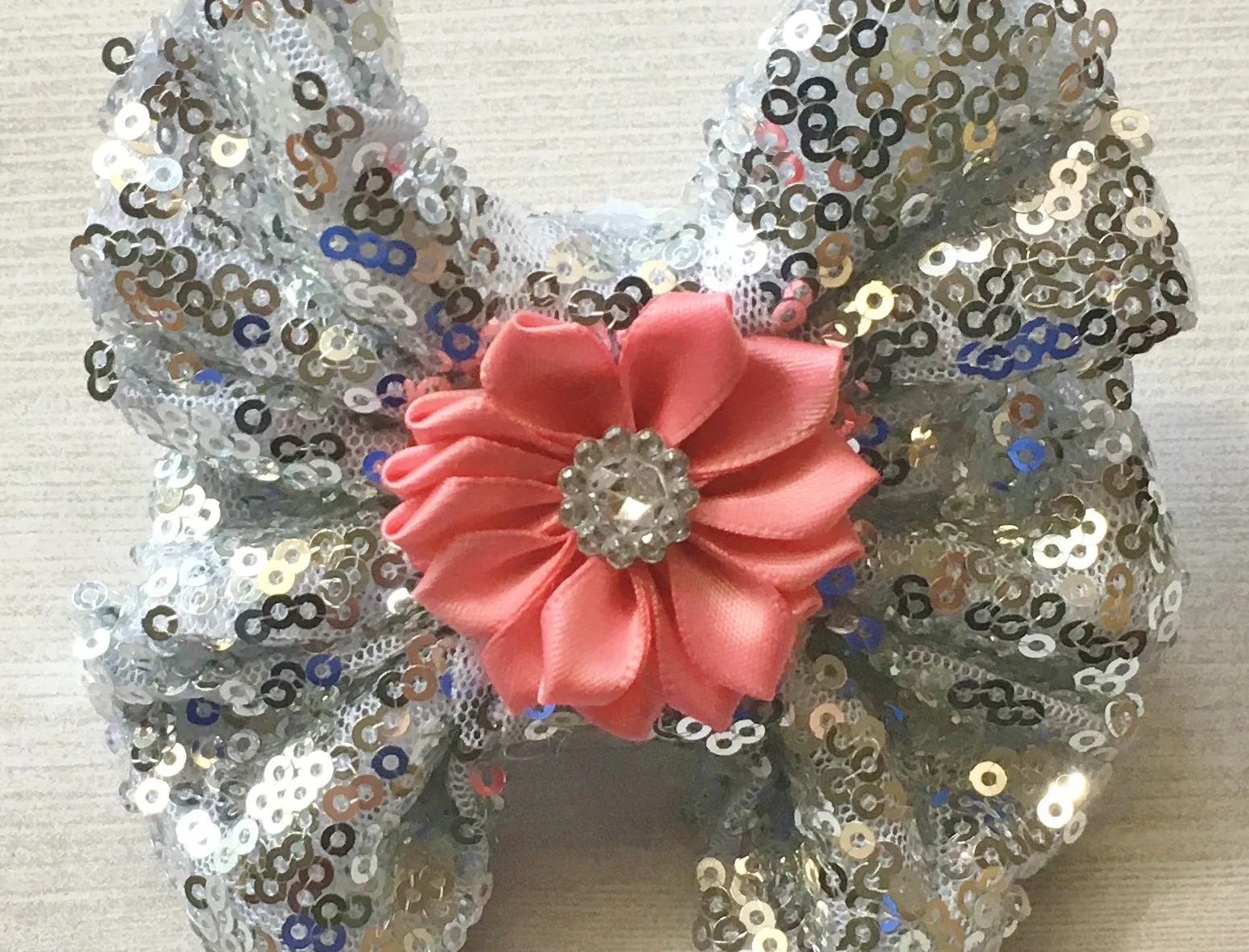 Silver Sequins Hair Bow