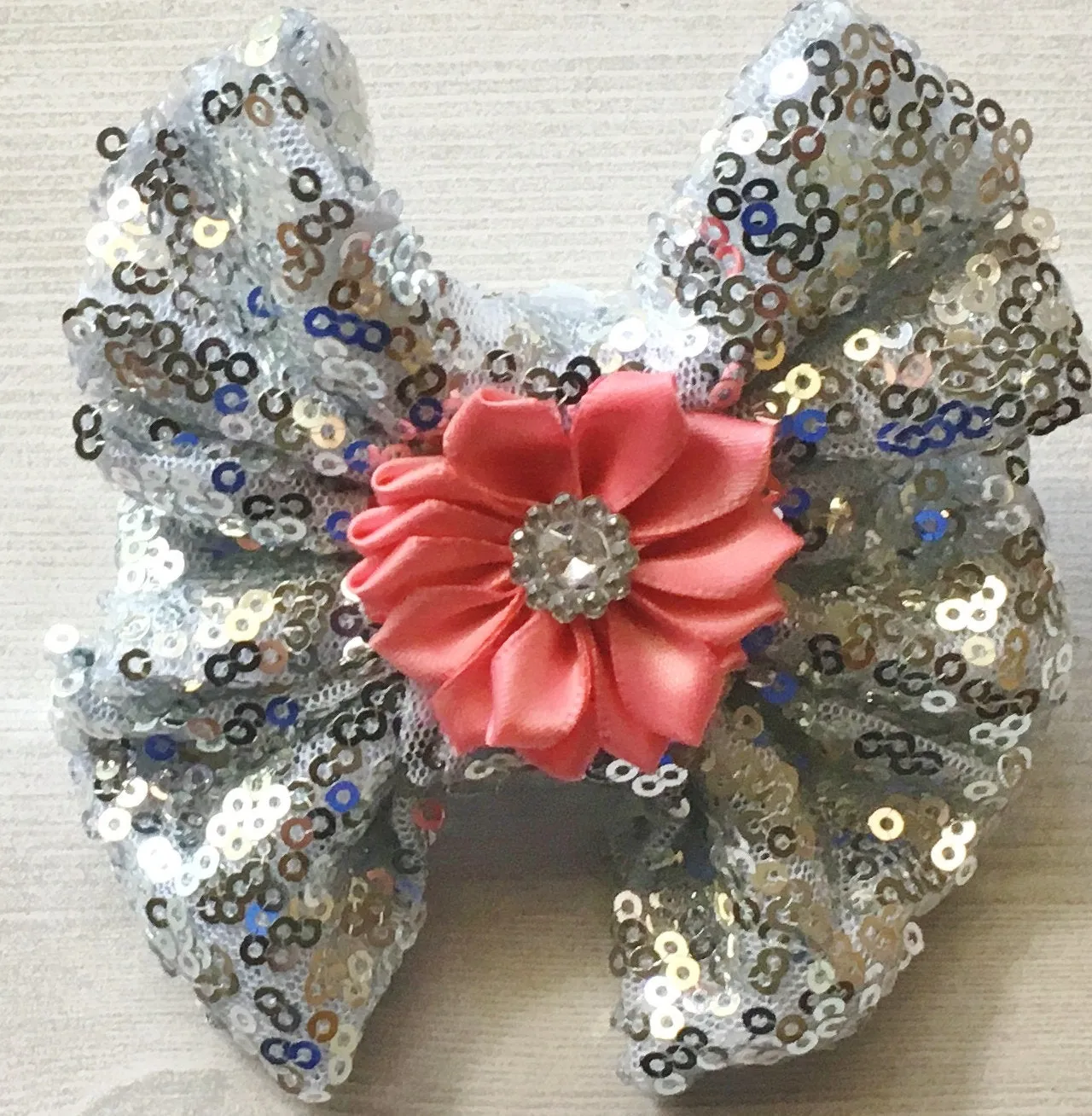 Silver Sequins Hair Bow