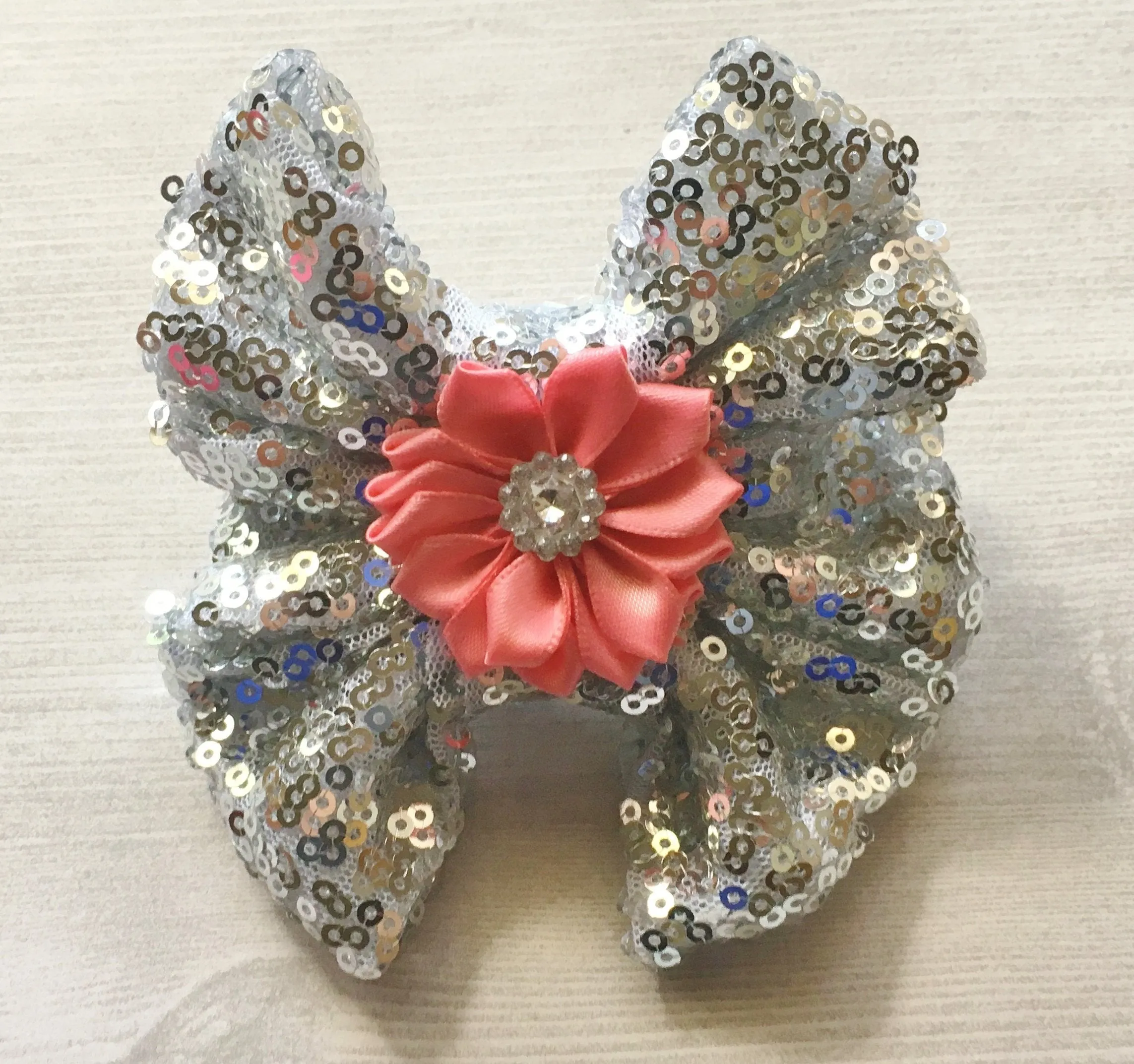 Silver Sequins Hair Bow