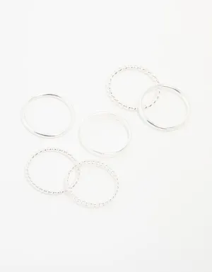 Silver Thin Twisted Stacking Rings 6-Pack