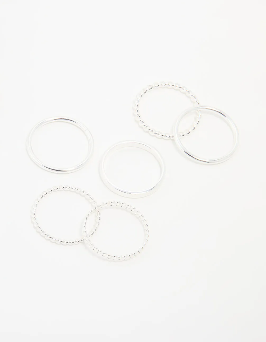 Silver Thin Twisted Stacking Rings 6-Pack