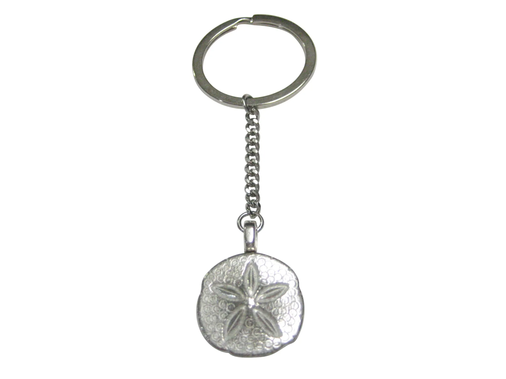 Silver Toned Detailed Sand Dollar Pendant Keychain