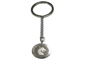 Silver Toned Etched Oval Dragon Head Pendant Keychain