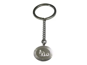Silver Toned Etched Oval Squirrel Pendant Keychain