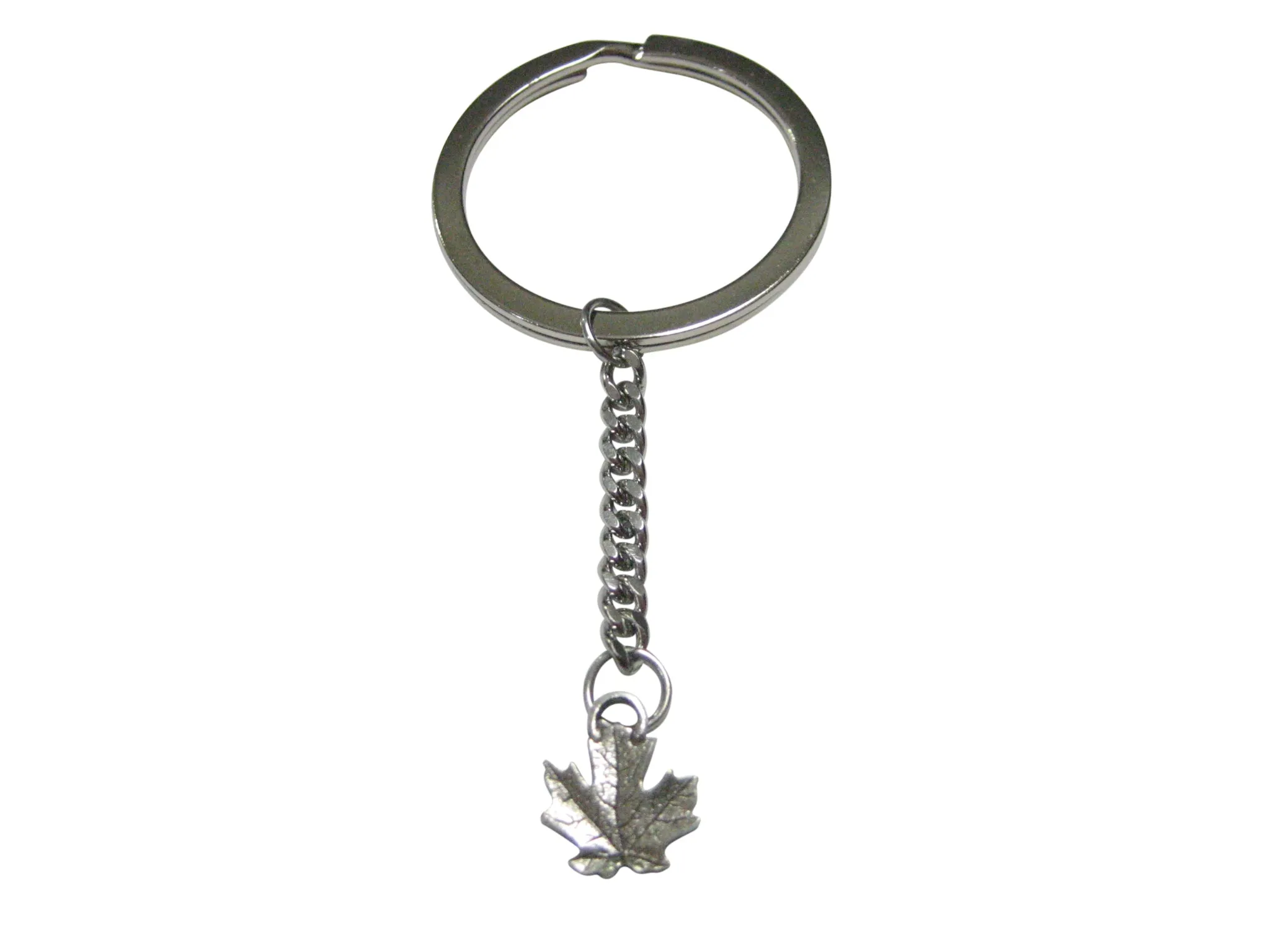 Silver Toned Miniature Maple Tree Leaf Pendant Keychain
