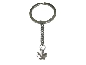 Silver Toned Miniature Maple Tree Leaf Pendant Keychain