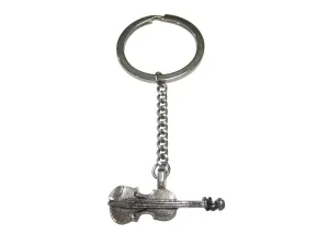 Silver Toned Musical Violin Instrument Pendant Keychain