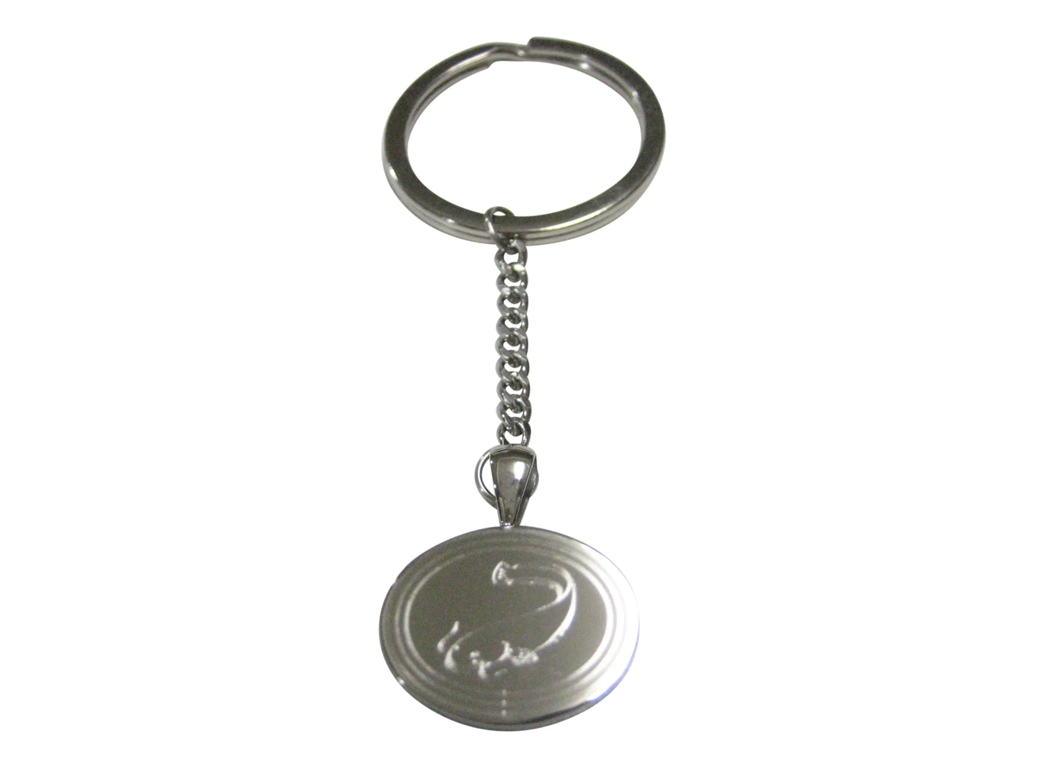 Silver Toned Oval Etched Catfish Keychain