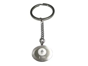 Silver Toned Oval Etched Ethereum Coin Cryptocurrency Blockchain Pendant Keychain