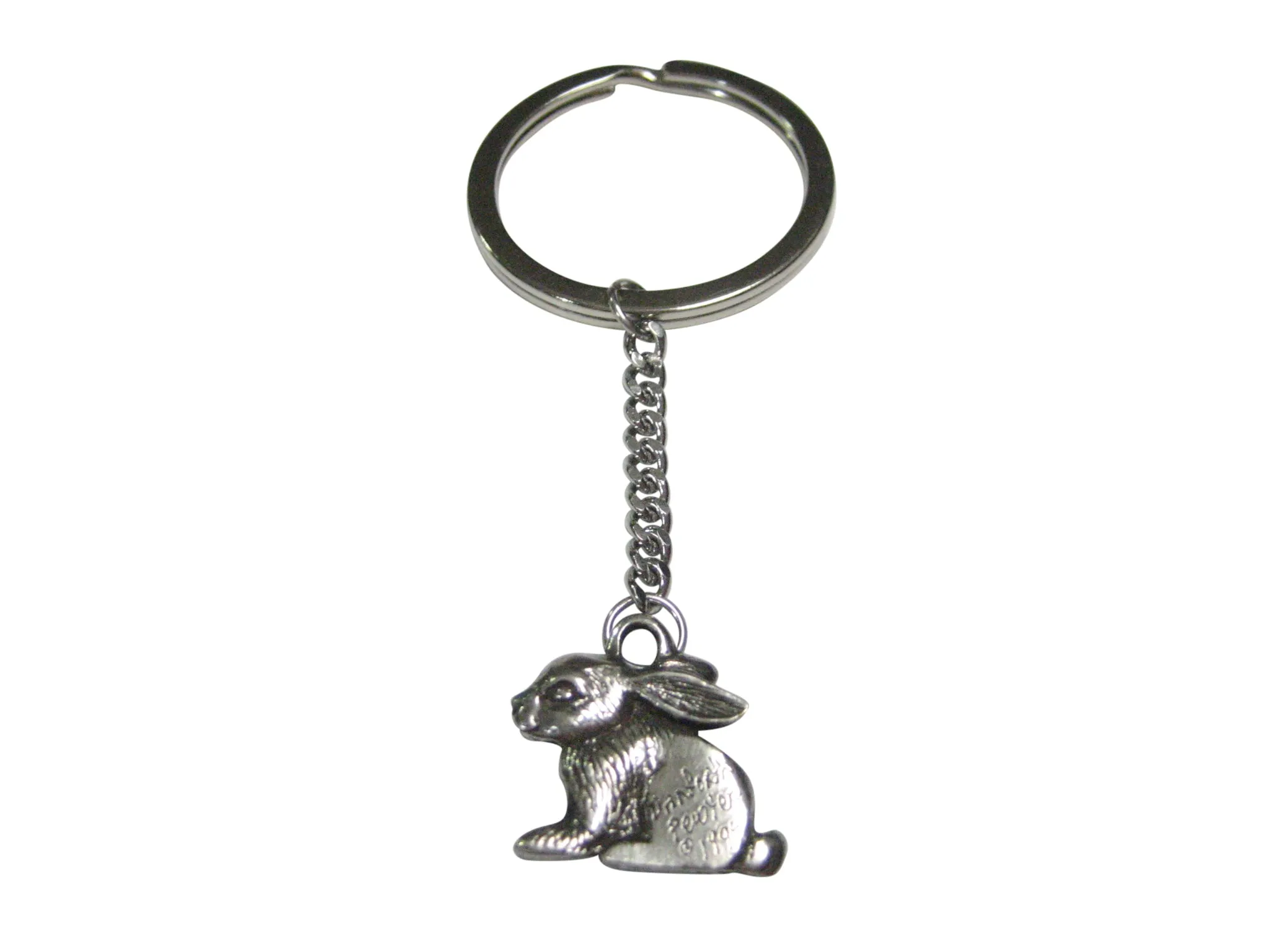 Silver Toned Sitting Rabbit Hare Pendant Keychain