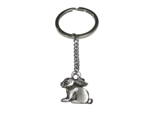 Silver Toned Sitting Rabbit Hare Pendant Keychain