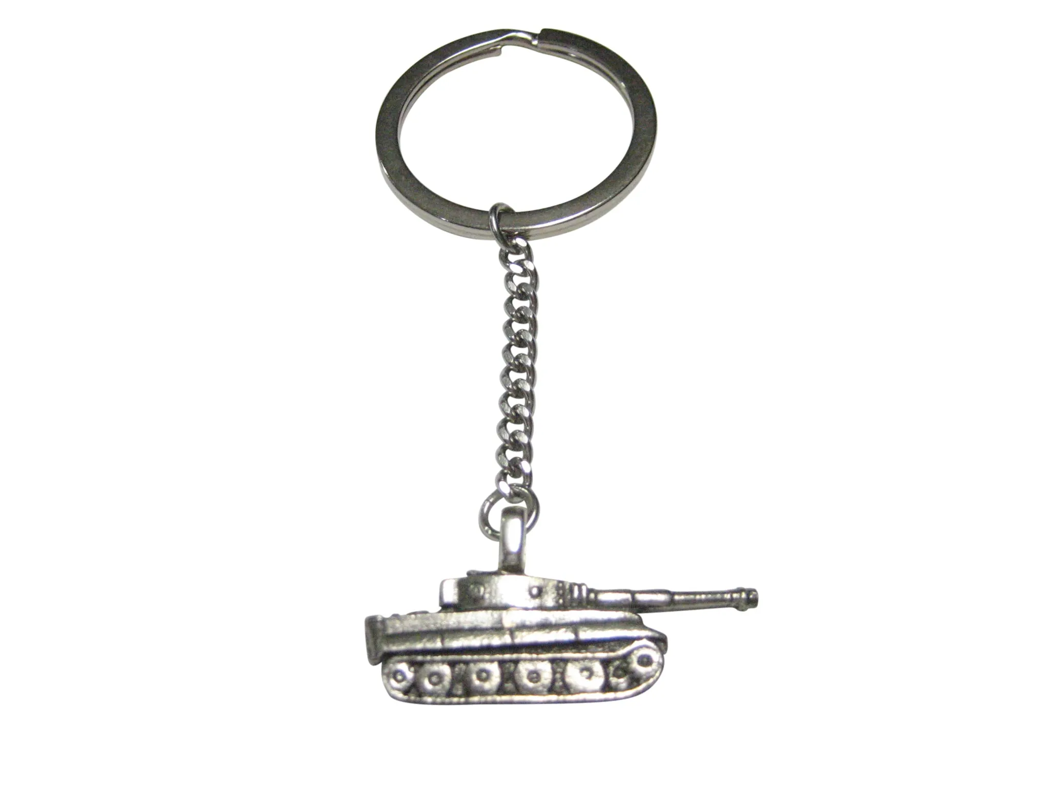 Silver Toned Textured Panzer War Tank Pendant Keychain