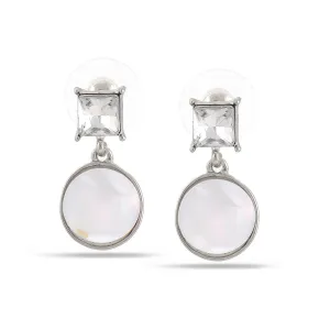 SILVER WHITE CRYSTAL ROUND MOTHER OF PEARL STUD  EARRING #SWKK-4981SIL