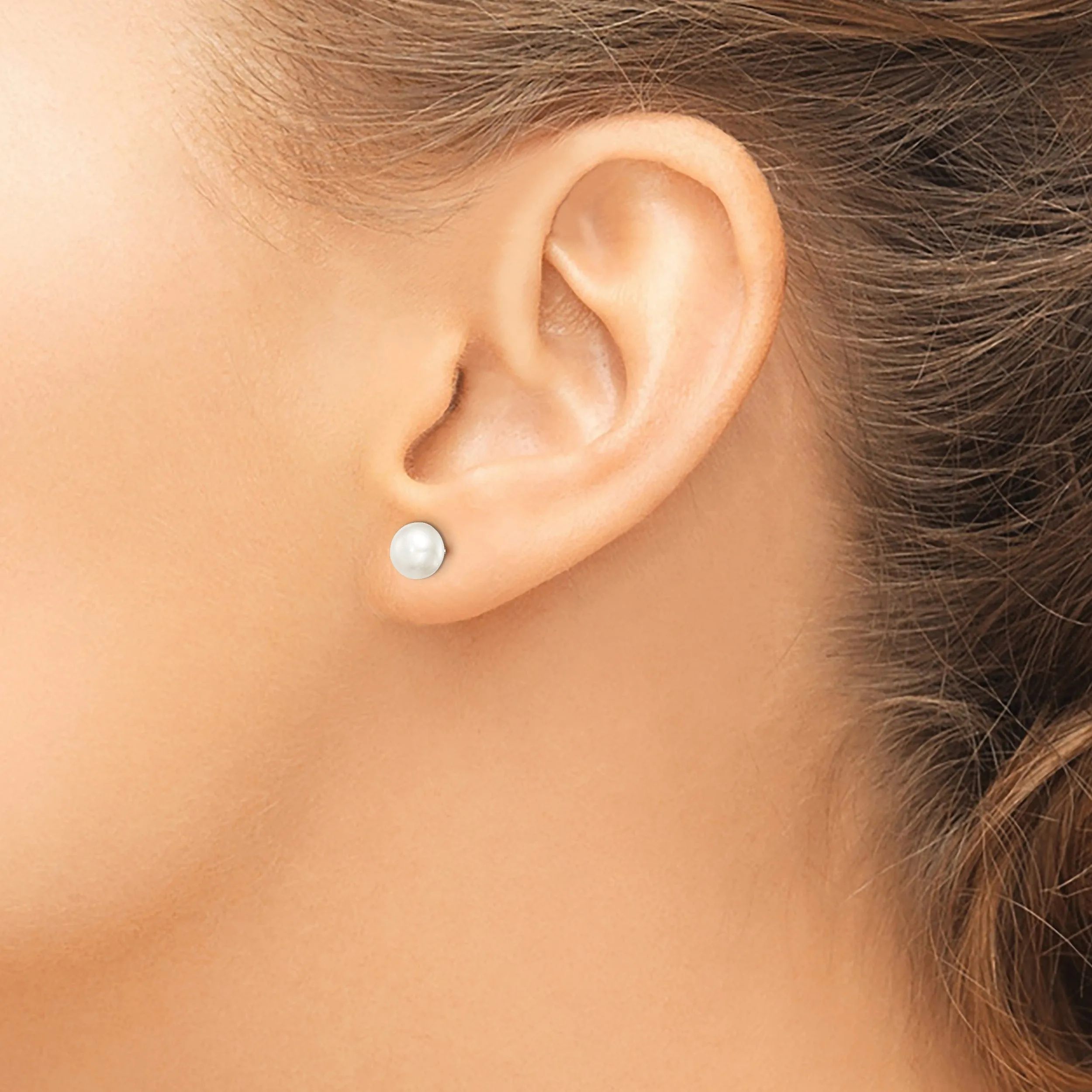 Silver White Fresh Water Cultured Pearl Earring