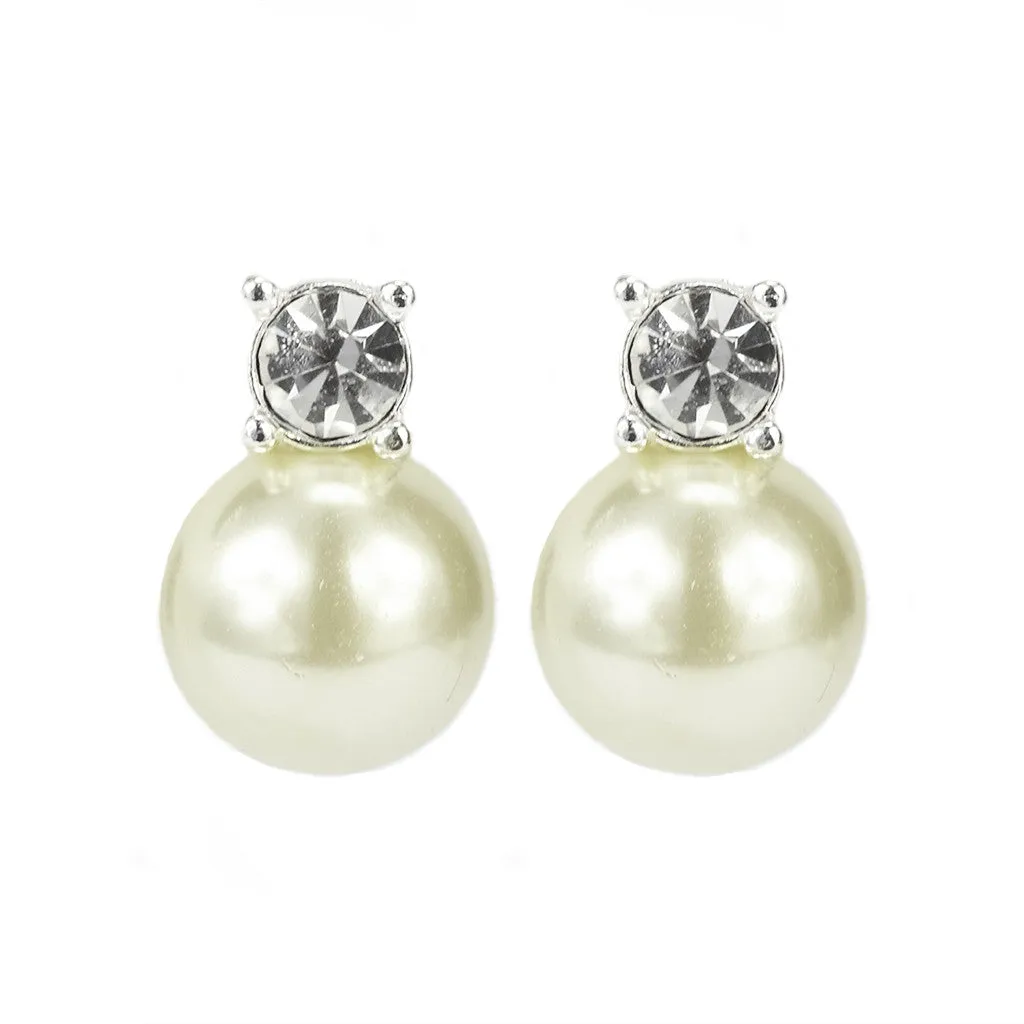 Silvertone Pearl/Crystal Stud Earrings